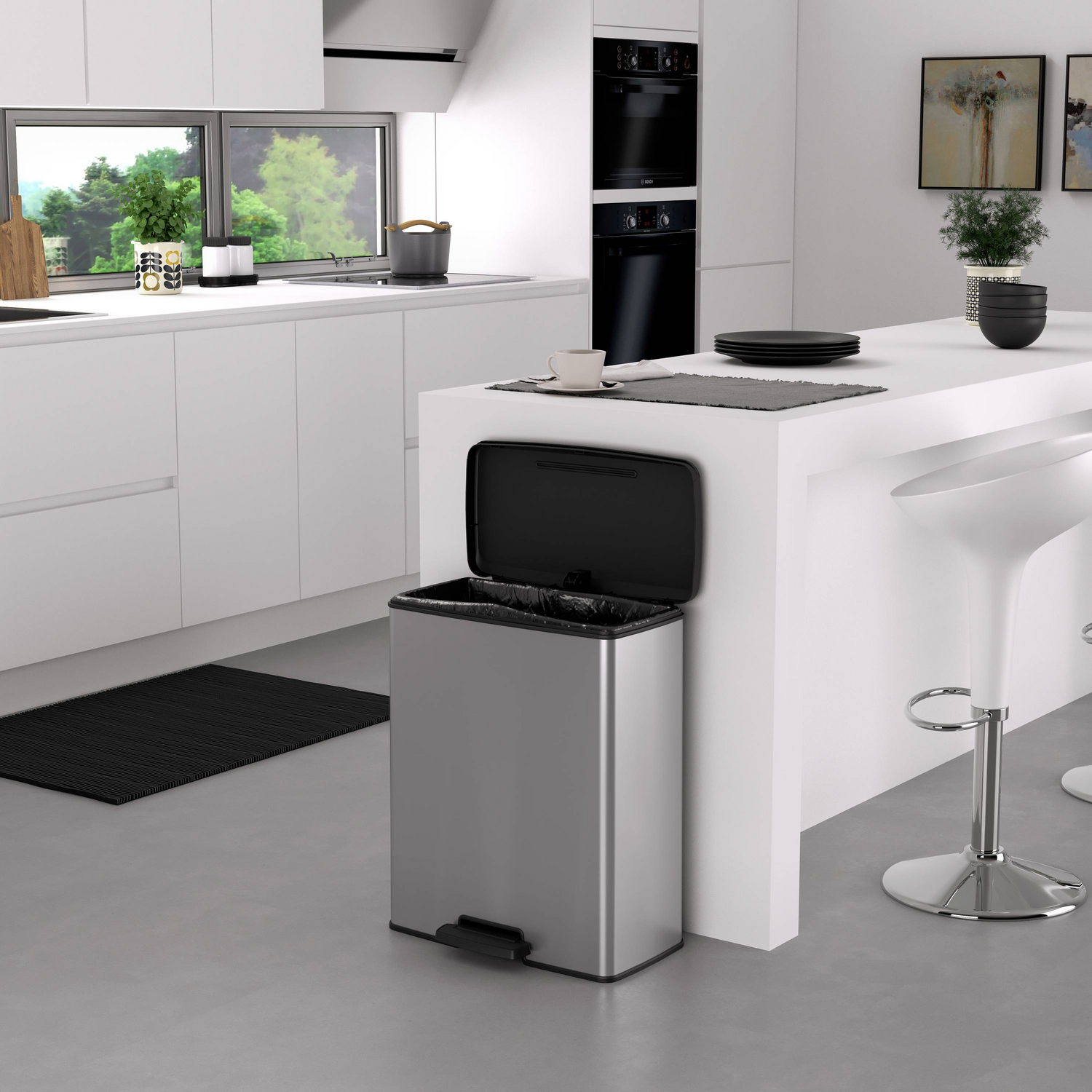 B-Ware Curver Deco Bin Slim 254619 Mülleimer 52 L 486 X 615 X 284 Mm Silber Eimer