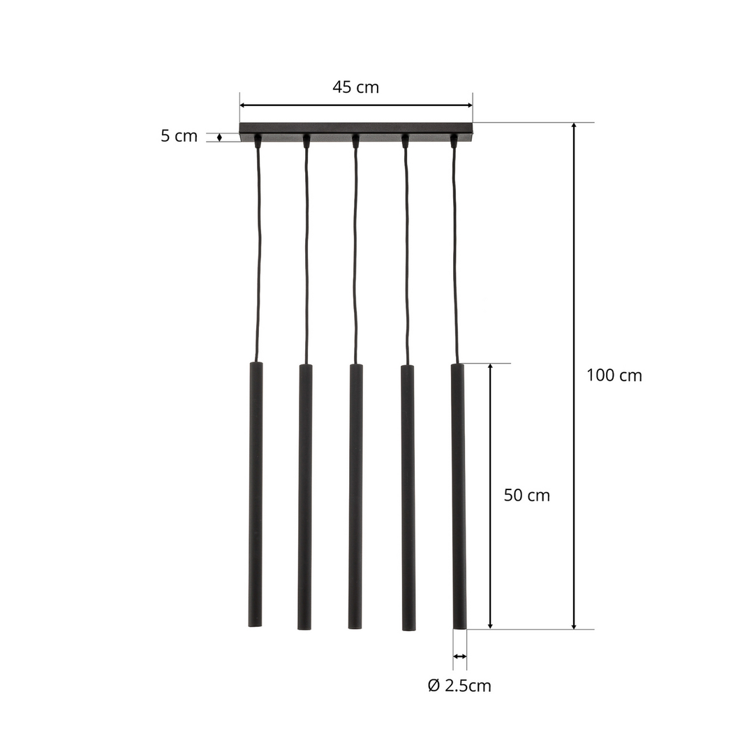 Euluna Hängeleuchte Thin Hängelampe Deckenlampe Lampe schwarz fünfflammig linear