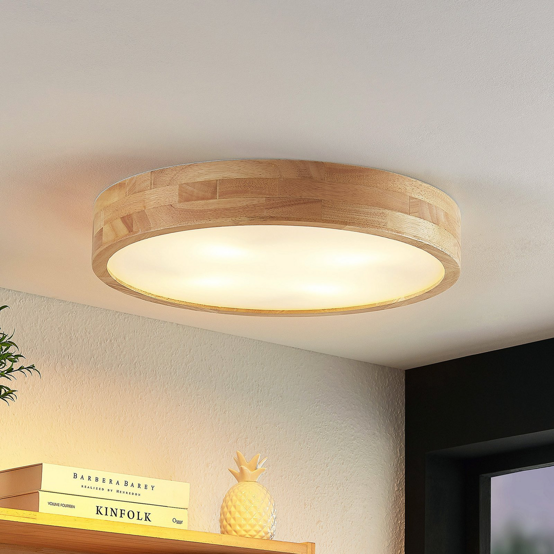 Lindby Tanju Deckenlampe Eichenholz Ø50cm Deckenlicht Deko-Deckenlicht Licht E27