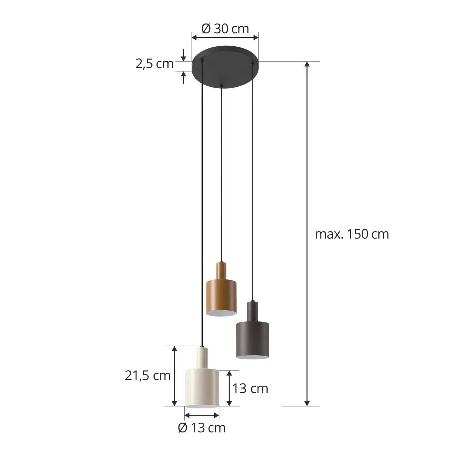 B-Ware Lindby Hängelampe Ovelia Hängeleuchte Leuchte Schwarz Braun Beige Rund 3 Flg.