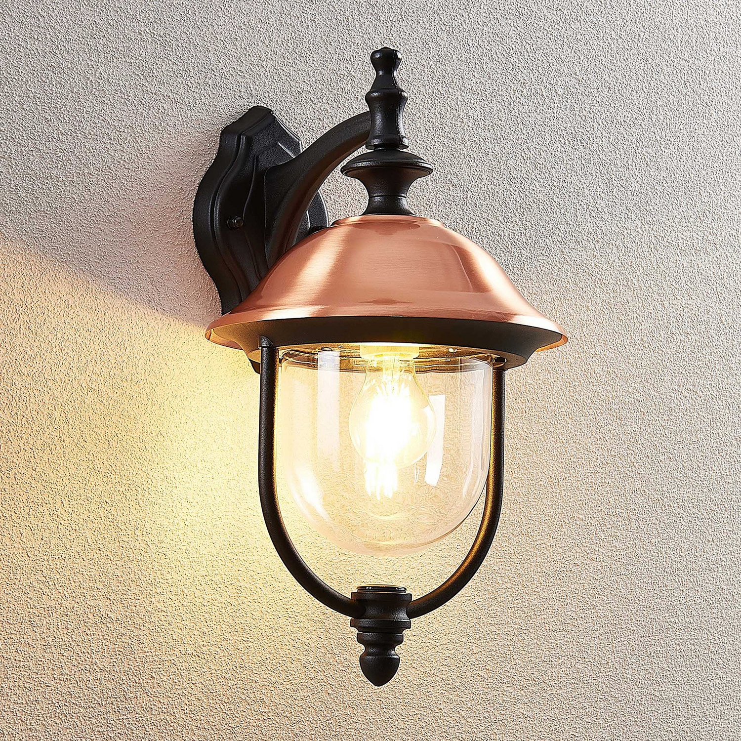 B-Ware Lindby Clint Außenwandleuchte Wandleuchte Lampe Laterne E27 Alu Schwarz Kupfer