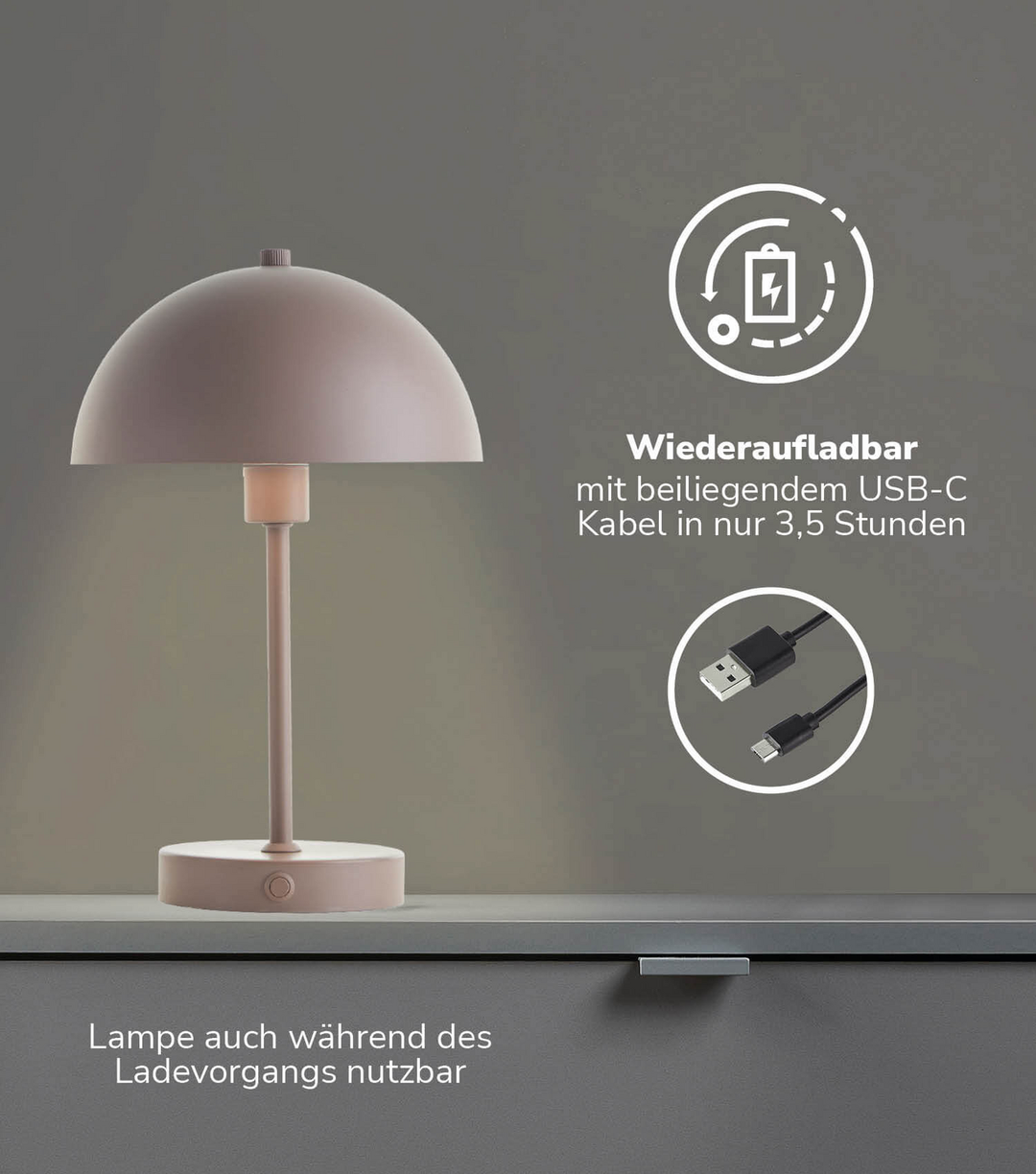 mokebo LED Tischlampe kabellos Tischleuchte dimmbar Leselampe Lampe Leuchte USB