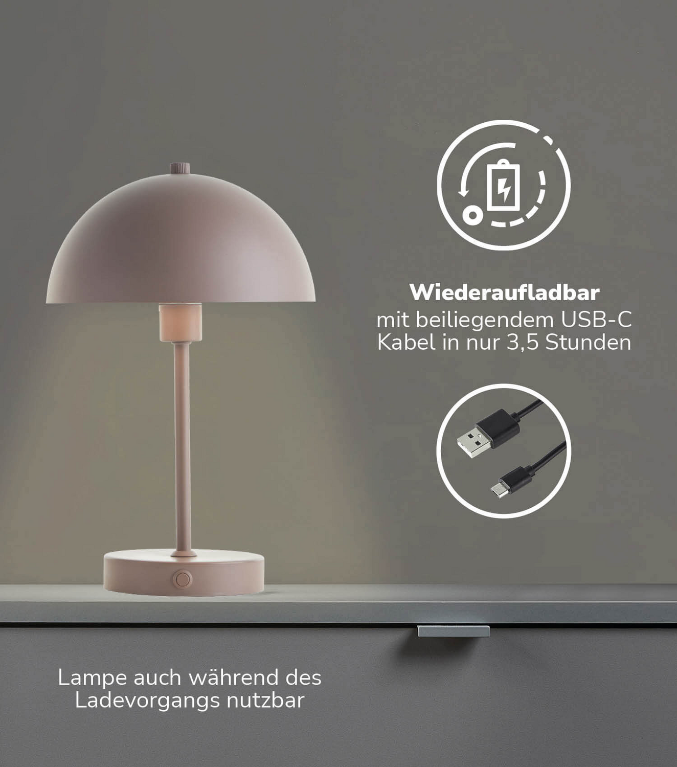 Mokebo Led Tischlampe Kabellos Tischleuchte Leselampe Pilzlampe Licht Usb B-Ware