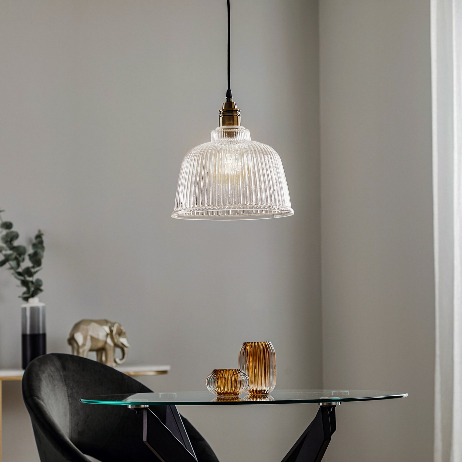 B-Ware Euluna Hängeleuchte Leana, Glas Klar Altmessing Hängelampe Lampe Leuchte Spot