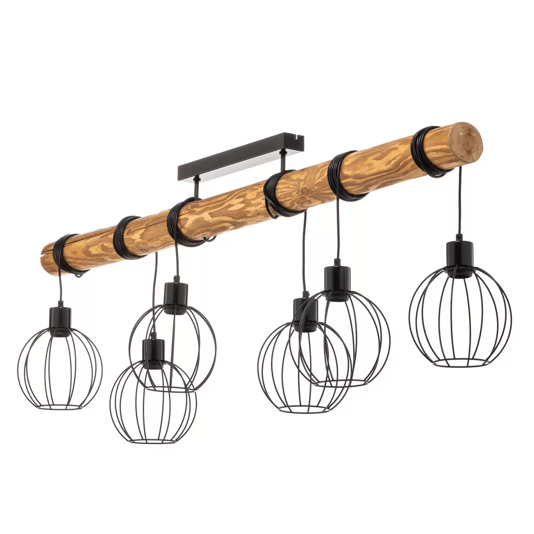 Deckenleuchte Karou, 6-flammig kiefer Deckenlampe Pendellampe Pendelleuchte E27