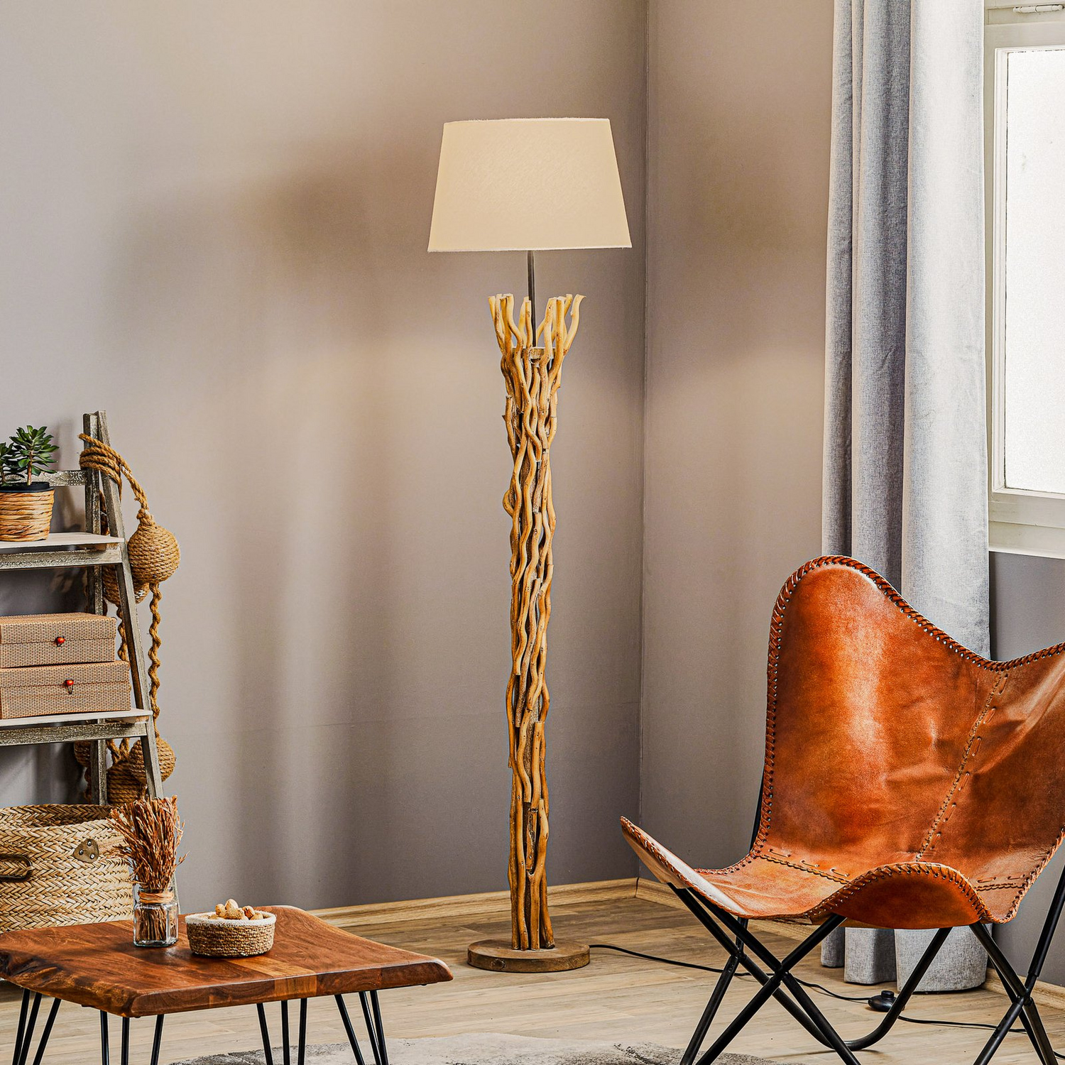Euluna Stehleuchte Agar Stehlampe Lampe Leuchte E27 1 Flammig Stoff Holz B-Ware