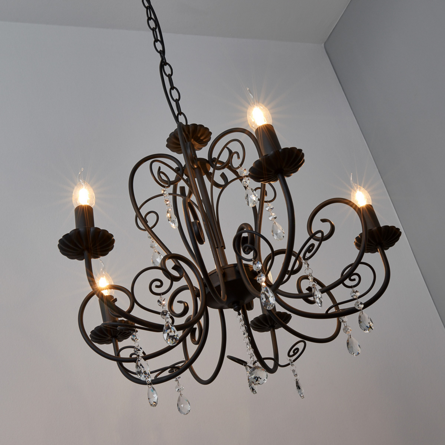 B-Ware Lindby Kronleuchter Sophina Lampe Leuchte Kristall Metall 5 Flammig E14 Schwarz