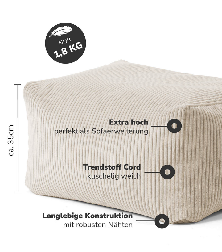 Mokebo Indoor XL Pouf Der Ruhestifter Cordstoff Beige Fußhocker Sitzsack Hocker