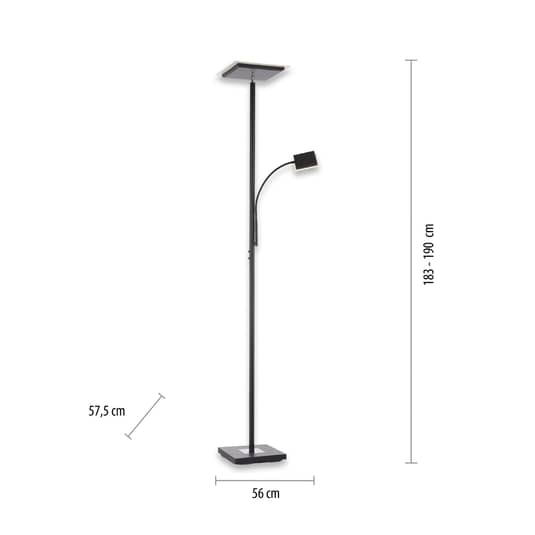 Lampadaire LED Leuchten Direkt Hans, lampe de lecture carrée, noir