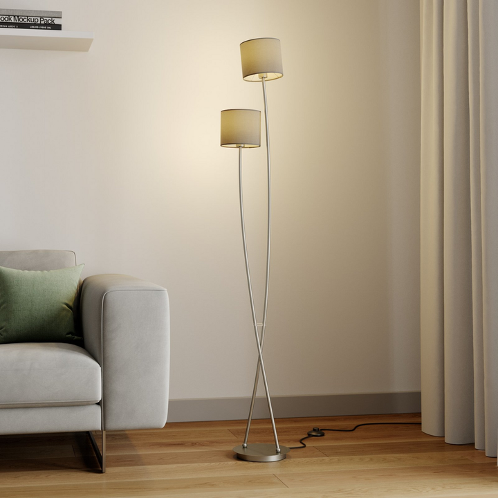 Lucande Juljana Stehlampe 2 Flg Stoffschirme Standleuchte Stehleuchte Lesela445 B-Ware - 4251096583892