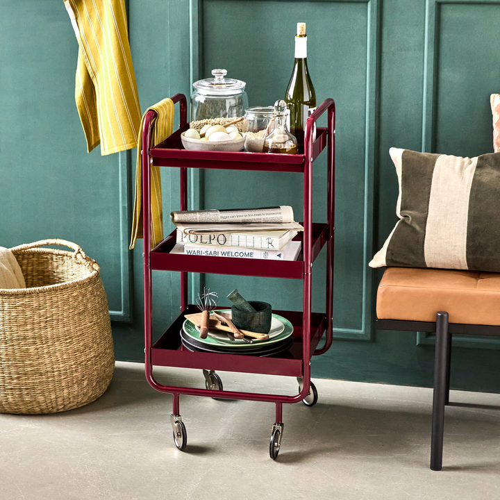 House Doctor Servierwagen Trolley Stahl Bordeaux Flexibel Wohnbereich Wagen B-Ware - 5707644897168