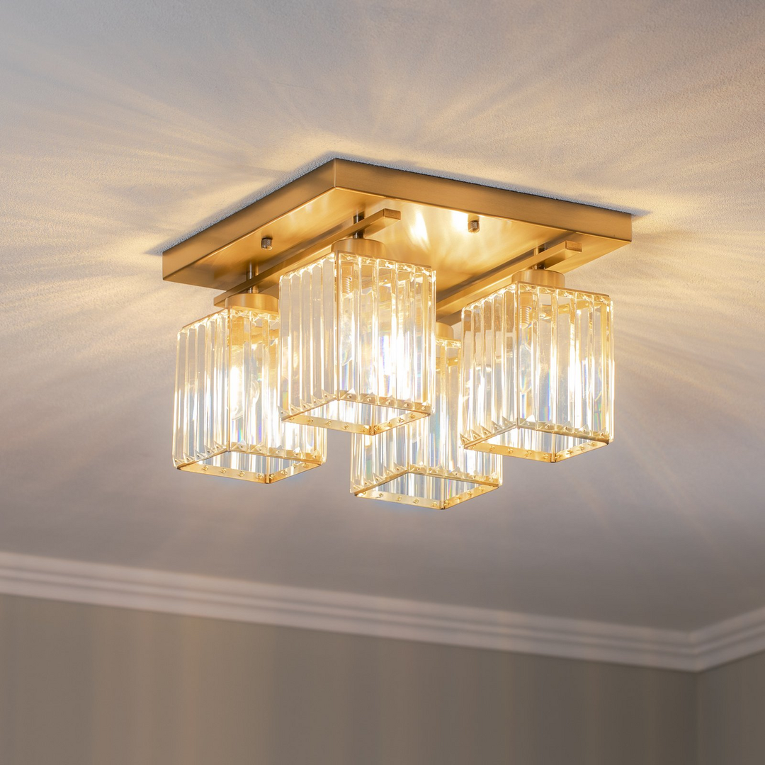 Deckenlampe Leuchte Antikgold Eisen Kristallglas Beleuchtung Quadrat Lampe Spot B-Ware