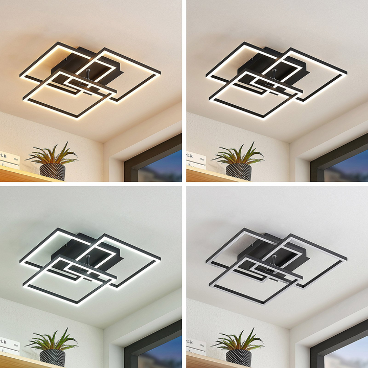 Lindby Qiana LED-Deckenlampe CCT Leuchte Lampe LED schwarz dimmbar Fernbedienung