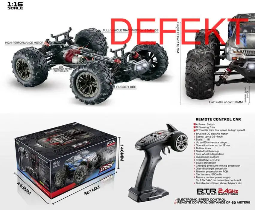 Absima Spirit Schwarz/Rot Brushed 1:16 Rc Modellauto Elektro Rt R Defektware D-Ware - 4250650938574