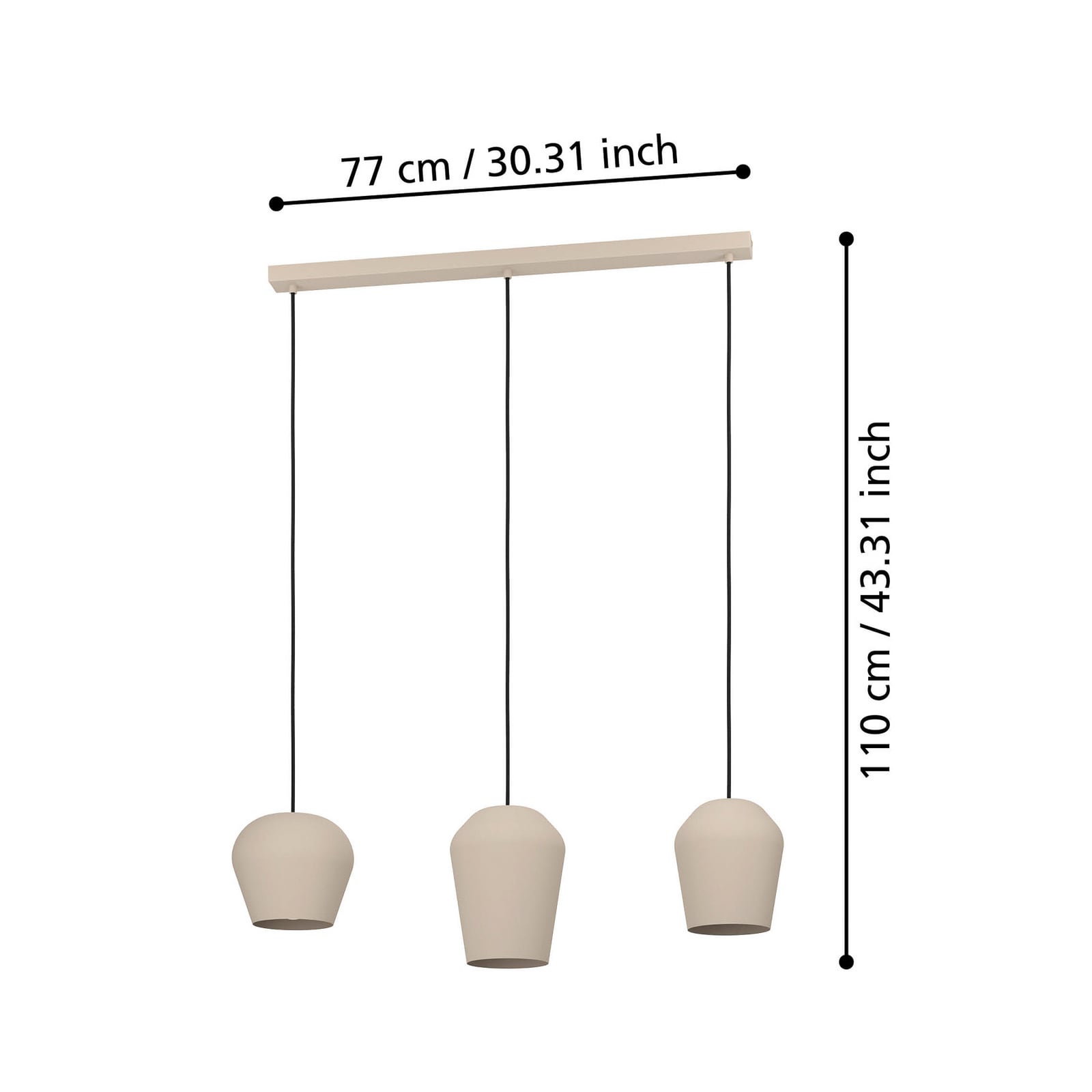Eglo Hängeleuchte Pendelleuchte Cambaito 3-flammig dimmbar sandfarben 89,5cm - 9008606238927