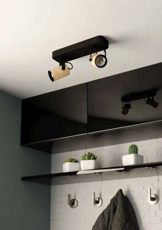 B-Ware Eglo Cayuca Led Gu10 2 Fach Deckenleuchte Deckenspot 280x100 Mm Schwarz Braun - 10013045