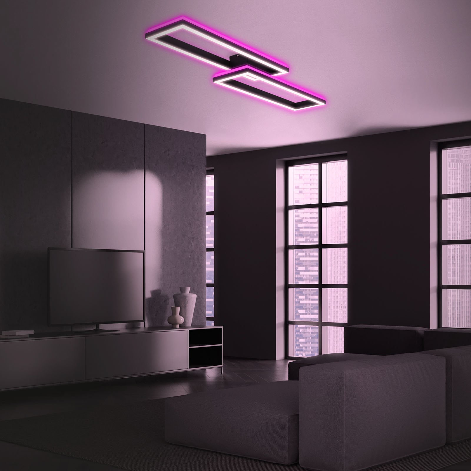 Briloner Deckenlampe LED Frame 2-flg RGBW dimmbar Lampe schwarz 119,5x27,5cm - 4002707429319