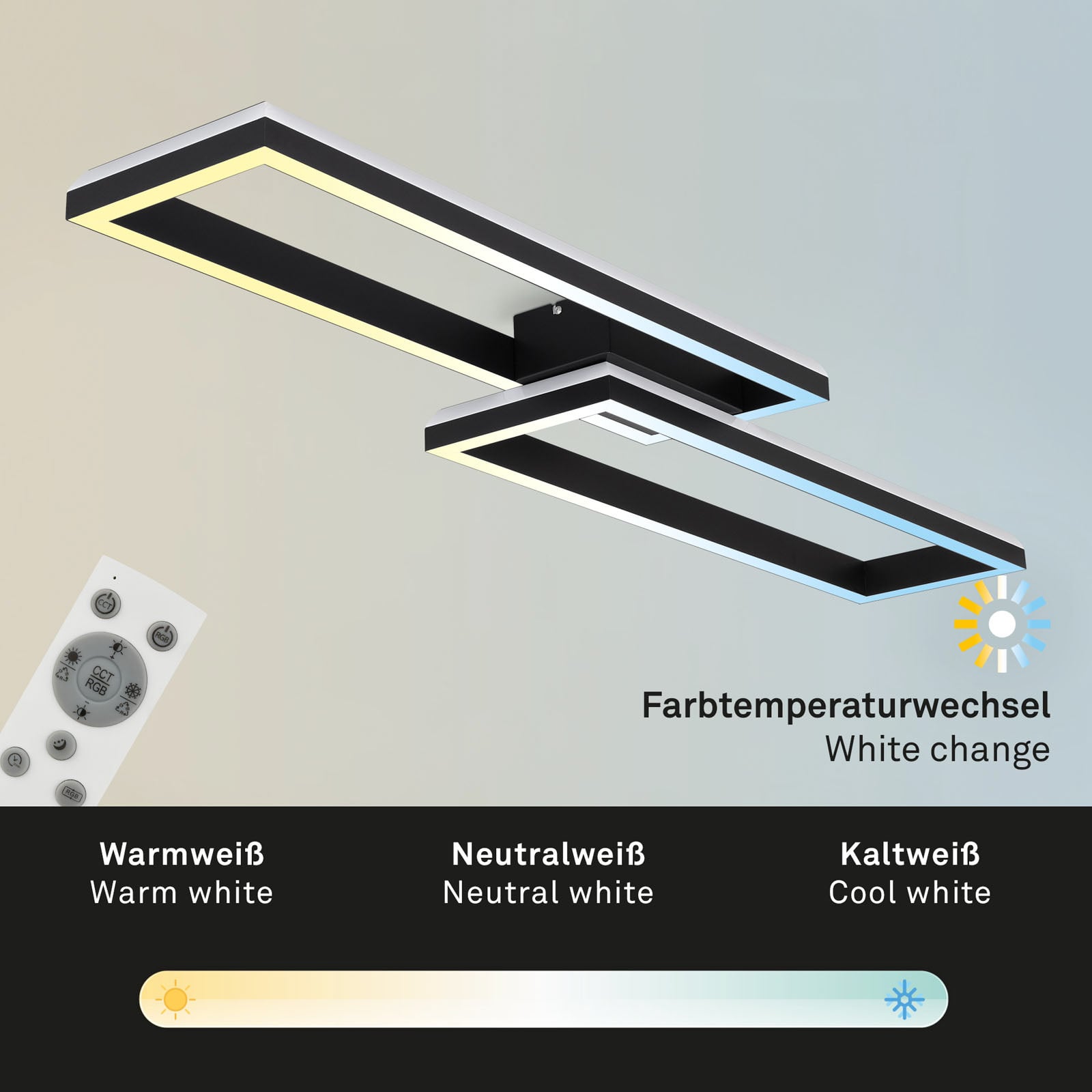 Briloner Deckenlampe LED Frame 2-flg RGBW dimmbar Lampe schwarz 119,5x27,5cm - 4002707429319