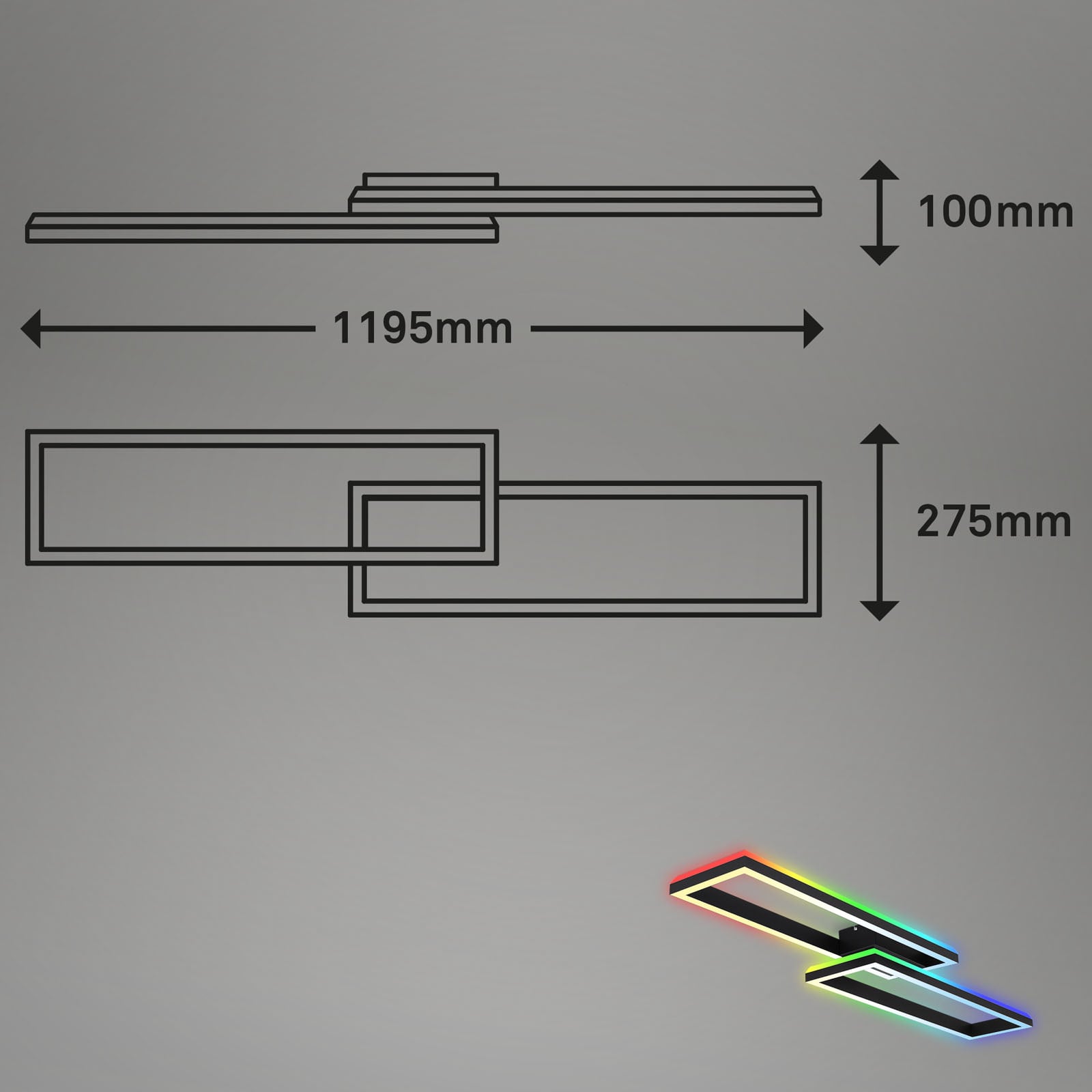 Briloner Deckenlampe LED Frame 2-flg RGBW dimmbar Lampe schwarz 119,5x27,5cm - 4002707429319