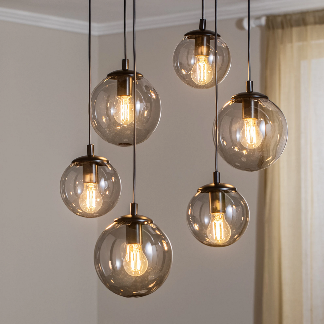 Euluna Hängeleuchte Smoky Mit Glasschirmen Pendelleuchte Hängelampe Lampe 6 Flg. B-Ware