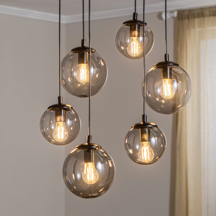 Euluna Hängeleuchte Smoky Mit Glasschirmen Pendelleuchte Hängelampe Lampe 6 Flg. B-Ware