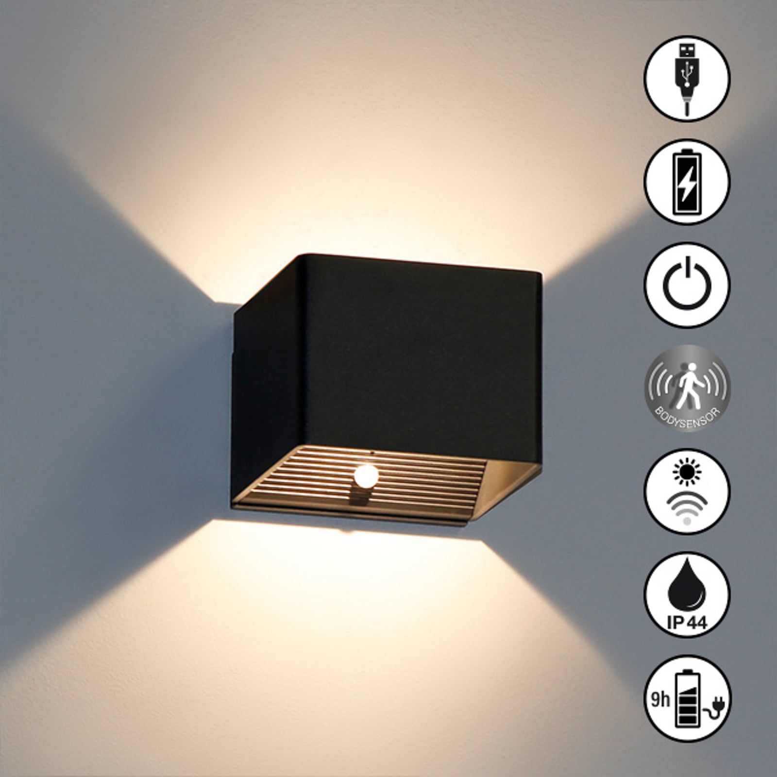 LED-Akku-Wandlampe Magnetics schwarz USB Bewegungsmelder FH Lighting 240 lm - 4052231300424