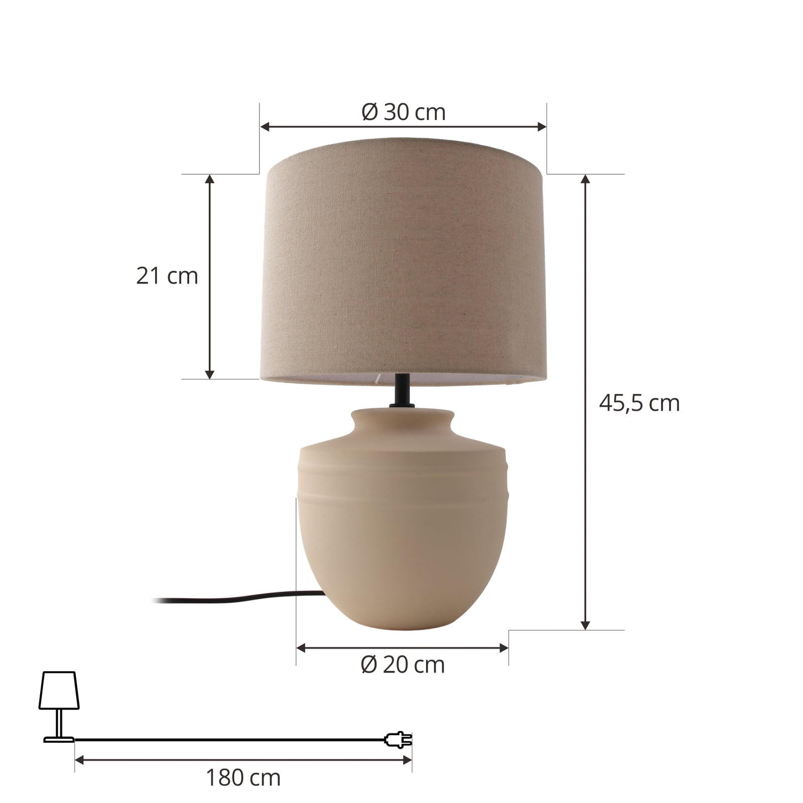 Lindby Tischleuchte Lampe Thalassia LED Tischlampe Leuchte beige Ø30cm 45,5cm - 4251911774658