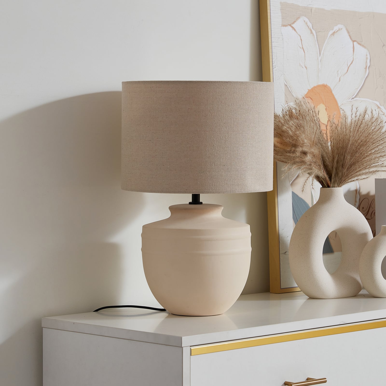 Lindby Tischleuchte Lampe Thalassia LED Tischlampe Leuchte beige Ø30cm 45,5cm - 4251911774658