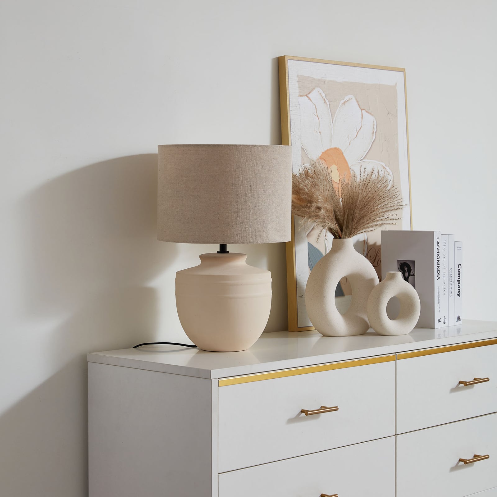 Lindby Tischleuchte Lampe Thalassia LED Tischlampe Leuchte beige Ø30cm 45,5cm - 4251911774658