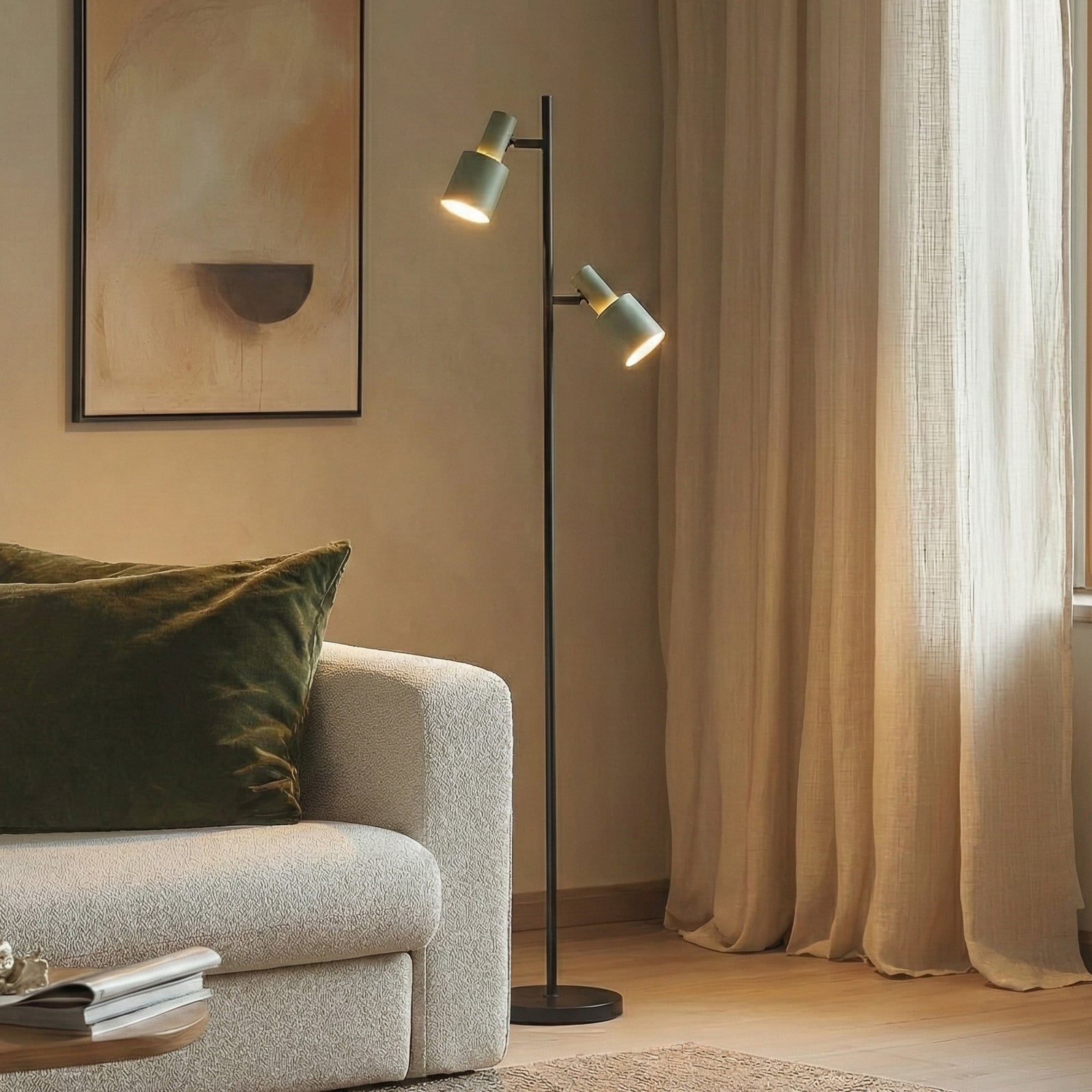 Lindby Stehleuchte Ovelia grün schwarz Metall E27 2x15W LED 155cm - 4251911774931