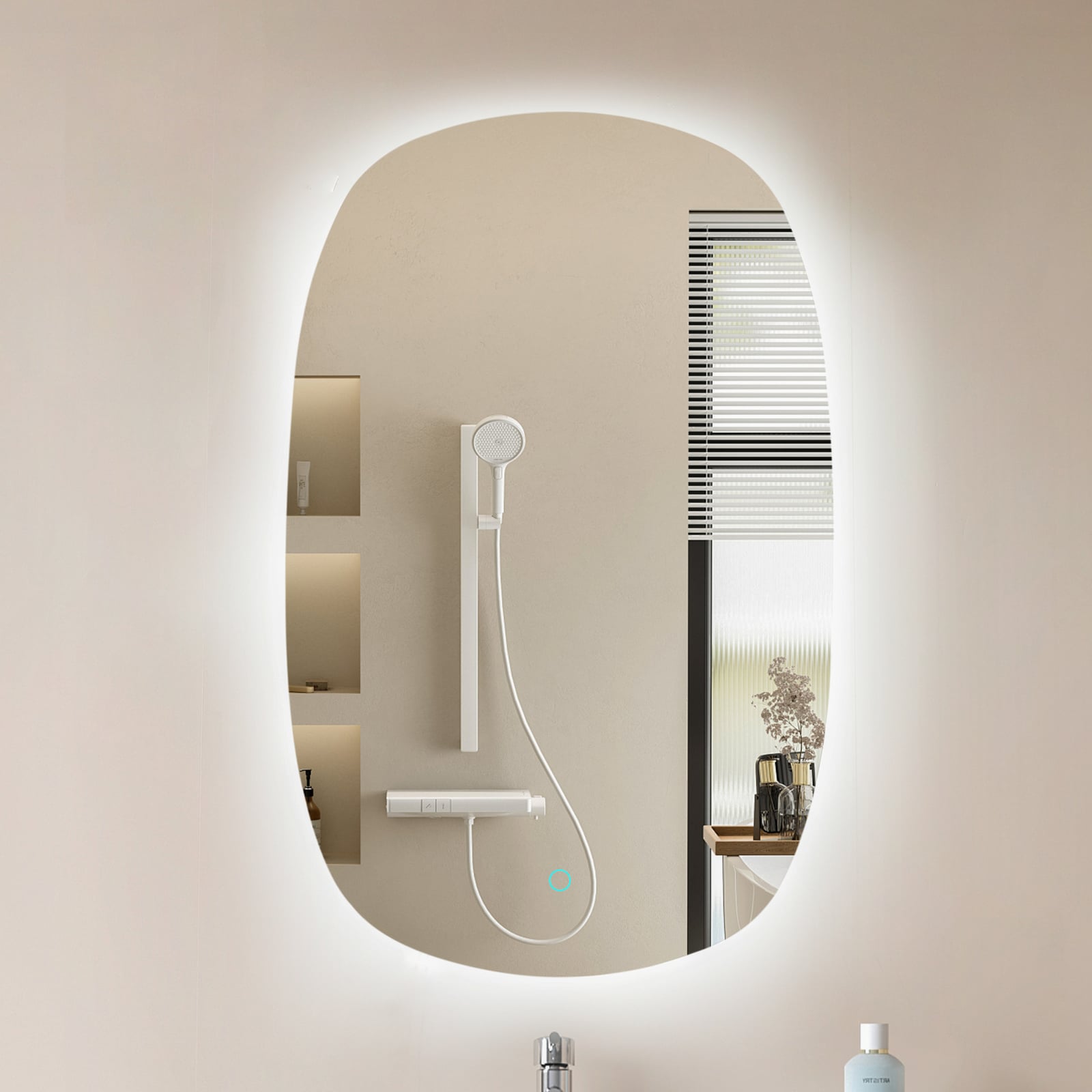 Lucande LED-Spiegel Celestiel oval 80 cm beheizbar CCT Chrom 2400 lm - 4251911777857