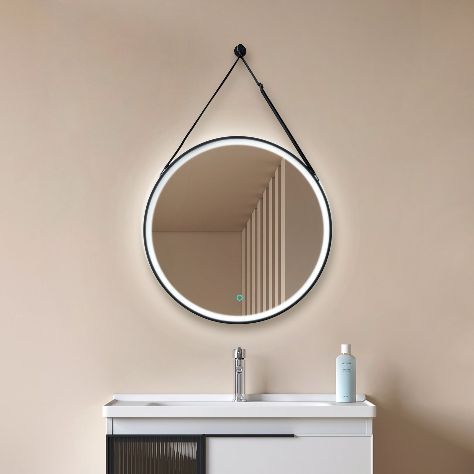 Lucande LED-Spiegel Lelin Ø 60 cm schwarz Aluminium CCT 1970 lm IP44 - 4251911777932