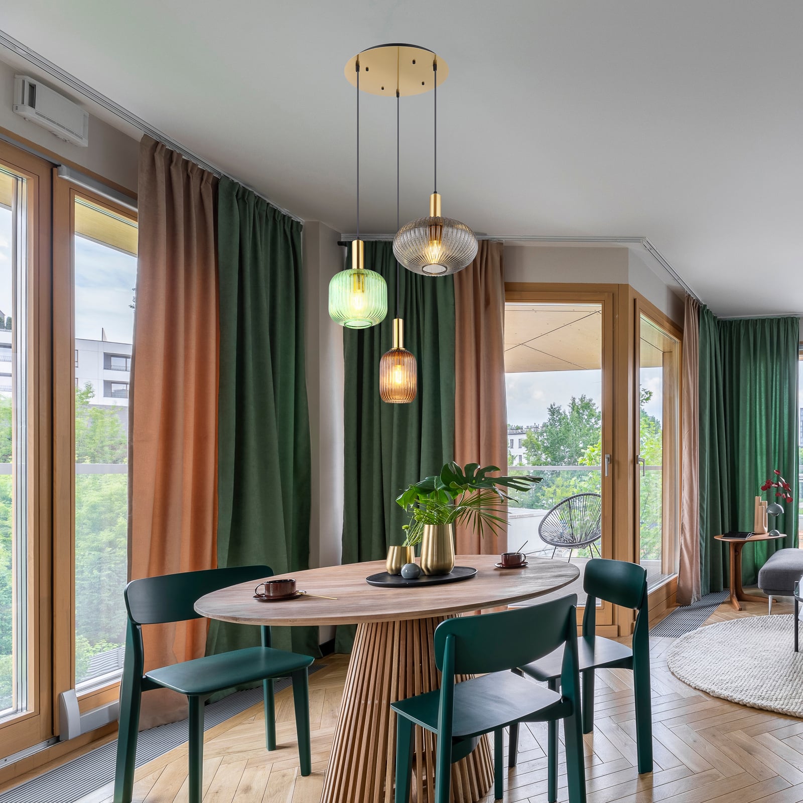 Pendelleuchte Normy 55 cm bunt Glas 3-flg dimmbar Globo Metall IP20 - 9007371428724