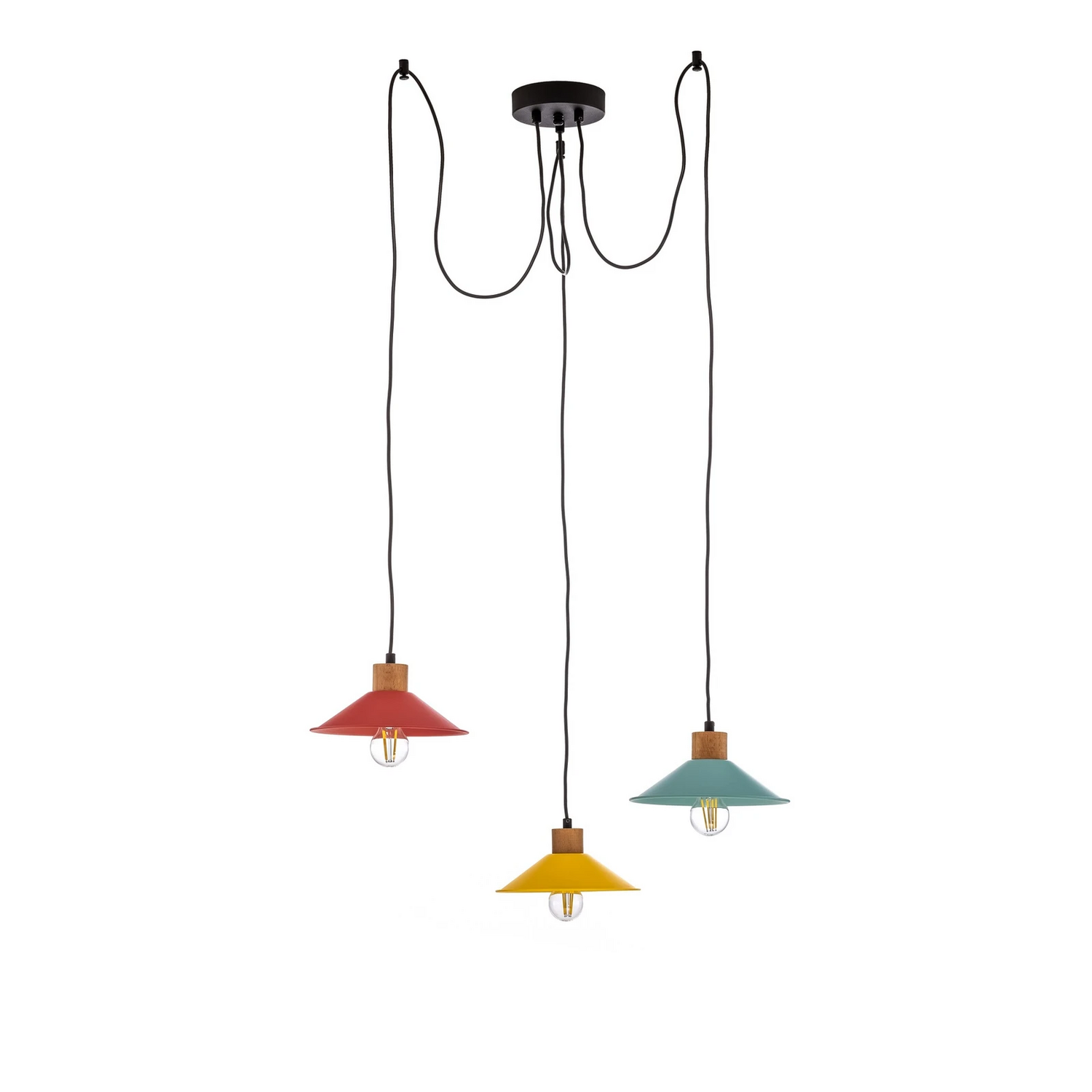 B-Ware Hängelampe Manavgat N 553 Deckenleuchte Lampe 3 Flammig Gelb Blau Rot