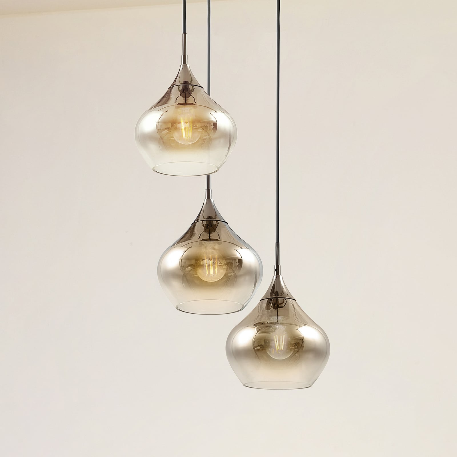 Lucande Hängeleuchte Jarven 3-flammig schwarz Glas 44x44cm dimmbar - 4251911791563