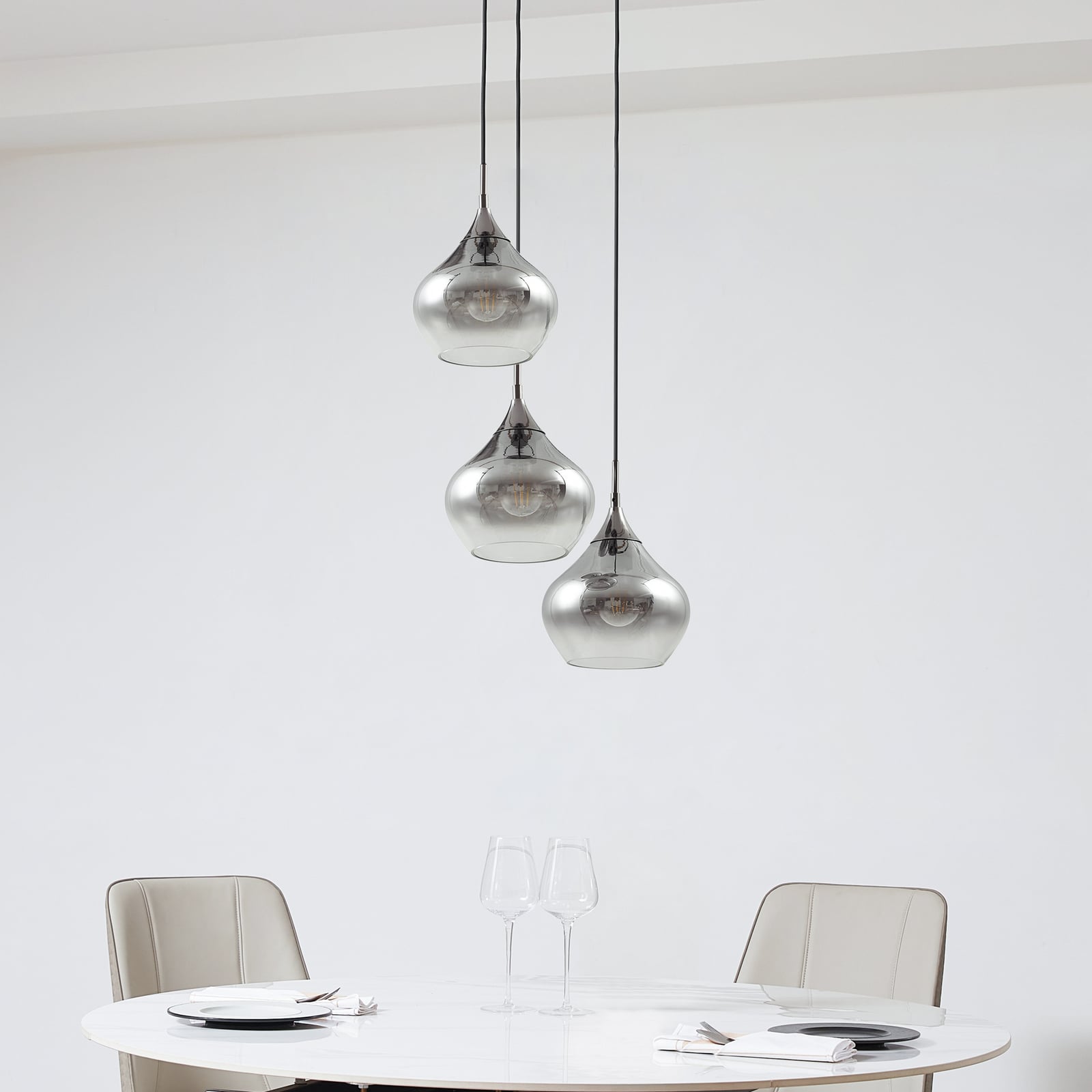 Lucande Hängeleuchte Jarven 3-flammig schwarz Glas 44x44cm dimmbar - 4251911791563