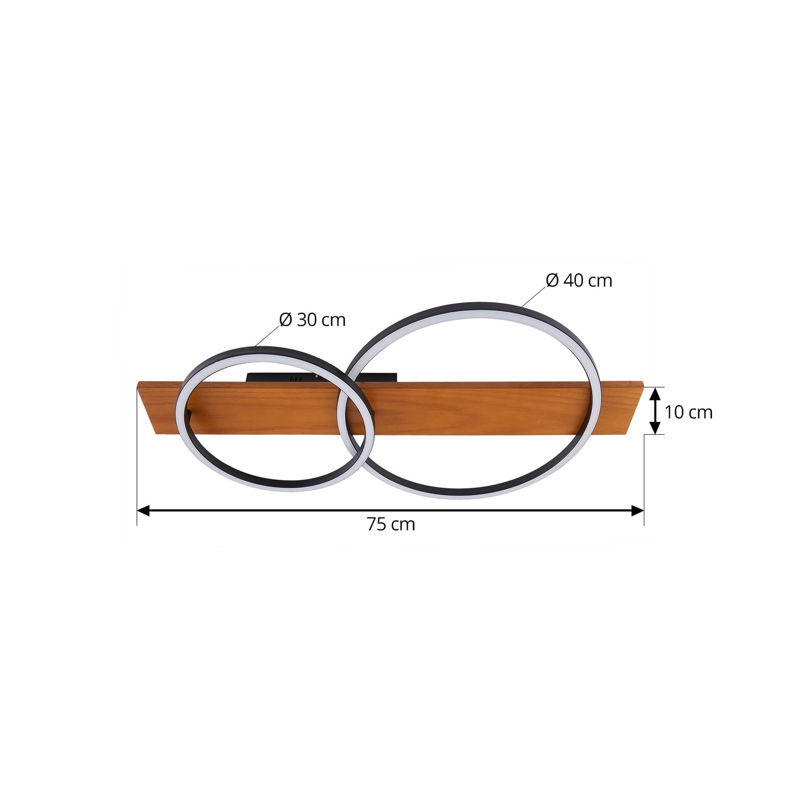 Lindby LED-Deckenlampe Galad schwarz Holz 2-flg 75 cm dimmbar warmweiß - 4251911791648