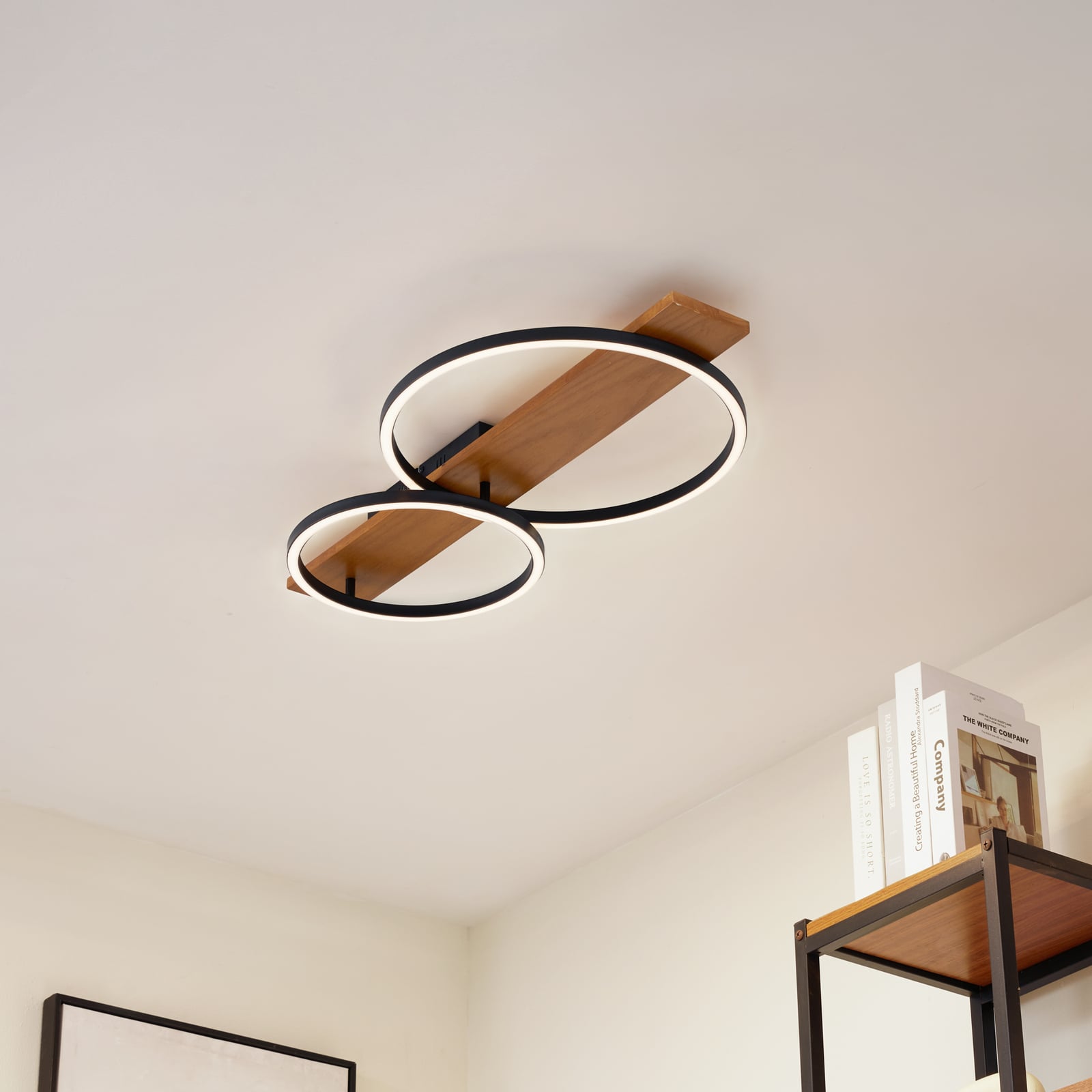 Lindby LED-Deckenlampe Galad schwarz Holz 2-flg 75 cm dimmbar warmweiß - 4251911791648