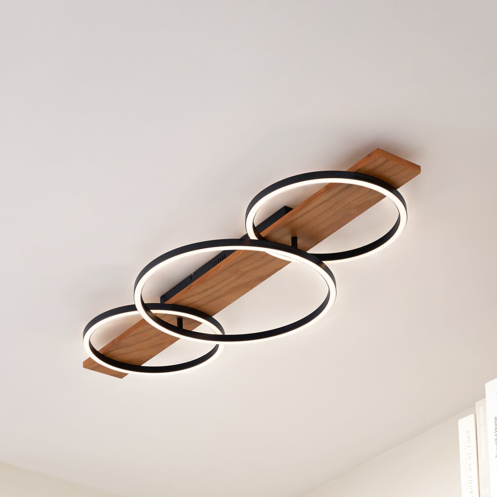 Lindby Deckenleuchte Deckenlampe LED Lampe Galad schwarz Holz dimmbar 98 cm - 4251911791655