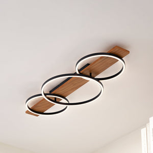 B-Ware Lindby Deckenleuchte Deckenlampe LED Lampe Galad schwarz Holz dimmbar 98 cm