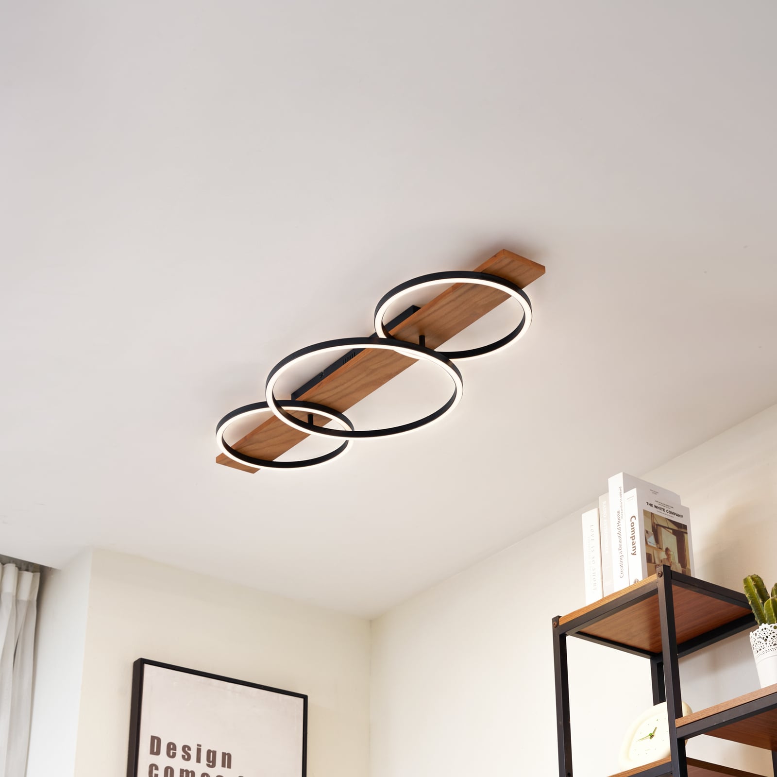 Lindby Deckenleuchte Deckenlampe LED Lampe Galad schwarz Holz dimmbar 98 cm - 4251911791655