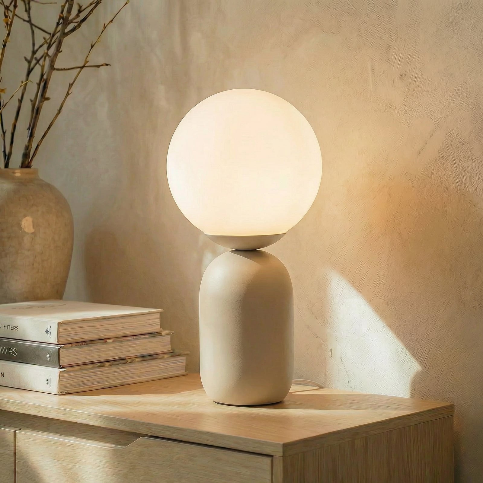 Lindby Tischleuchte Lennes beige Glas Ø 20 cm 39 cm hoch E27 Leuchtmittel - 4251911792607