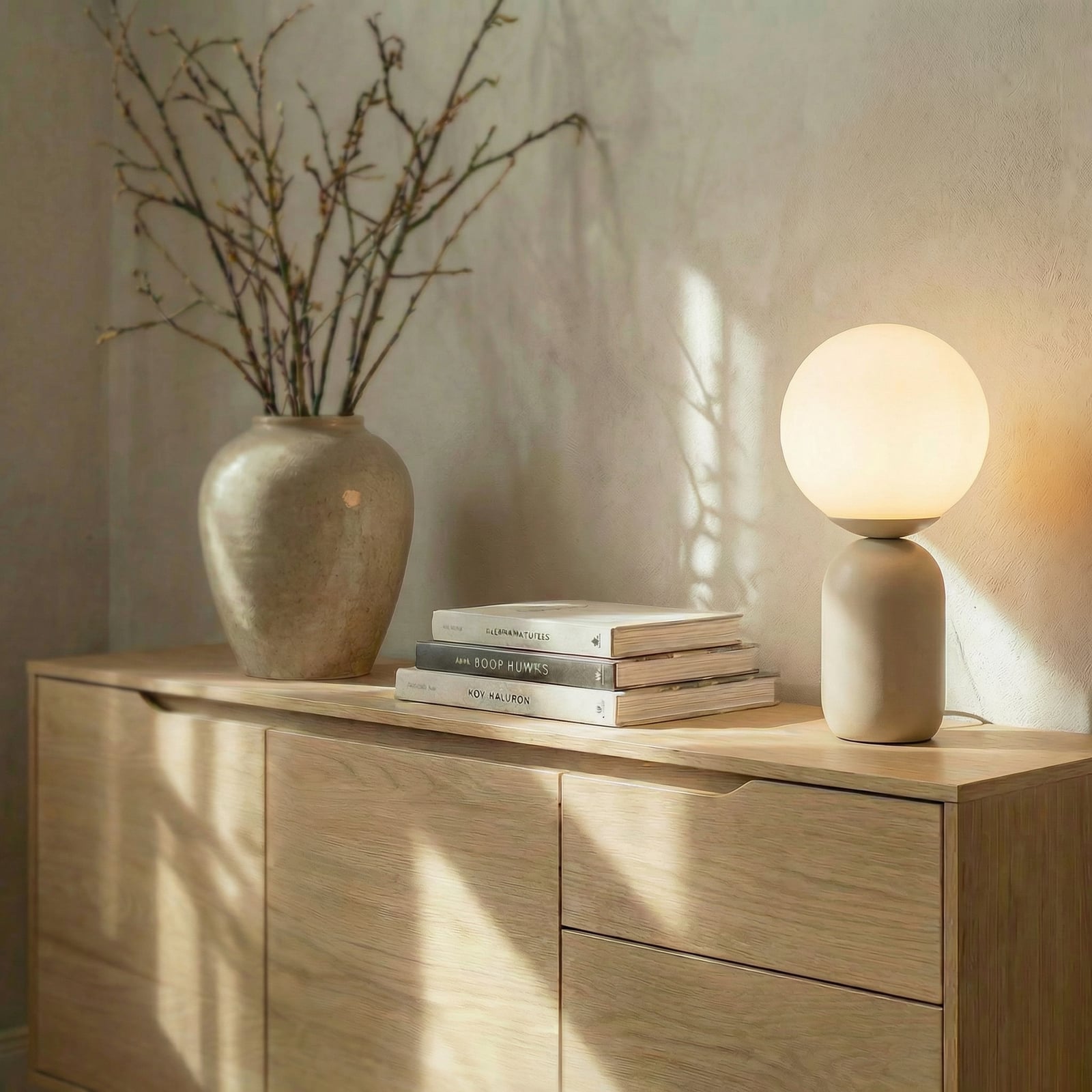 Lindby Tischleuchte Lennes beige Glas Ø 20 cm 39 cm hoch E27 Leuchtmittel - 4251911792607