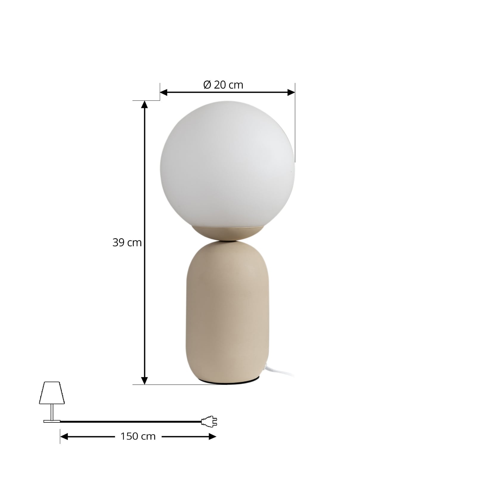 Lindby Tischleuchte Lennes beige Glas Ø 20 cm 39 cm hoch E27 Leuchtmittel - 4251911792607