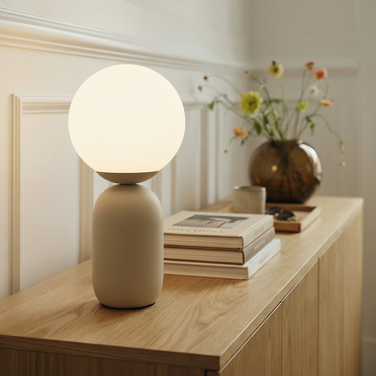 Lindby Tischleuchte Lennes beige Glas Ø 20 cm 39 cm hoch E27 Leuchtmittel - 4251911792607