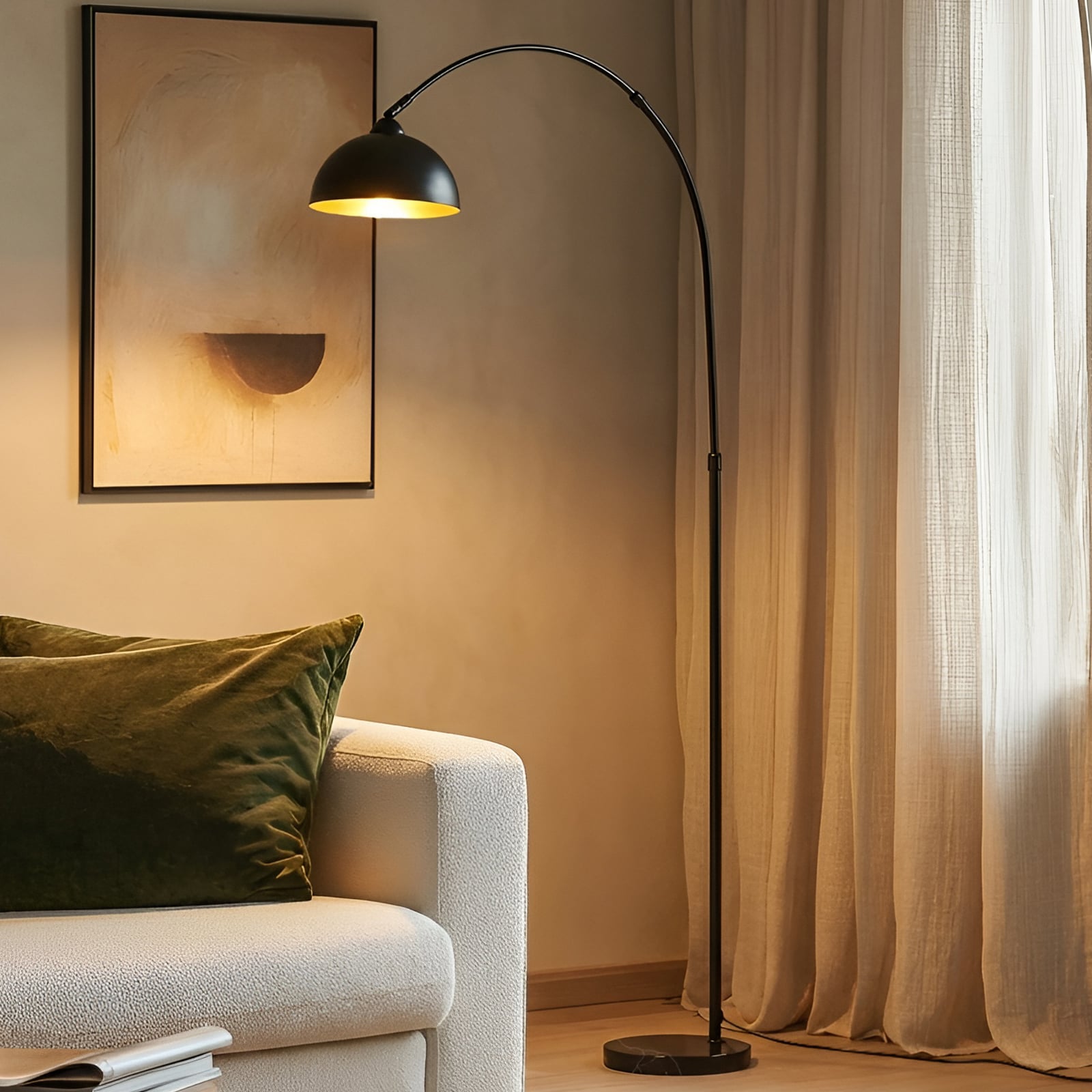 Lindby Stehleuchte Tonka schwarz gold 180 cm E27 Metall Marmor IP20 - 4251911792744