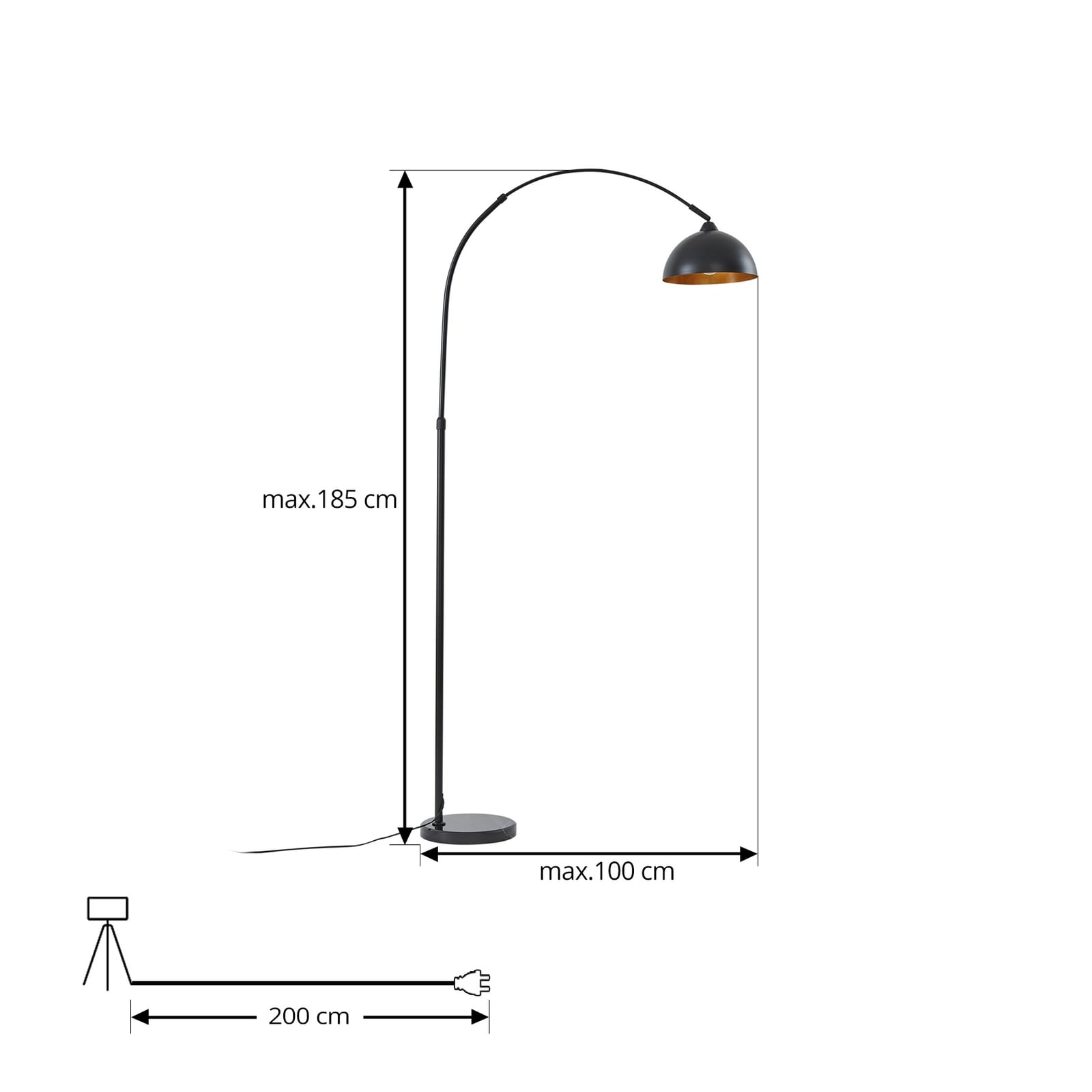 Lindby Stehleuchte Tonka schwarz gold 180 cm E27 Metall Marmor IP20 - 4251911792744