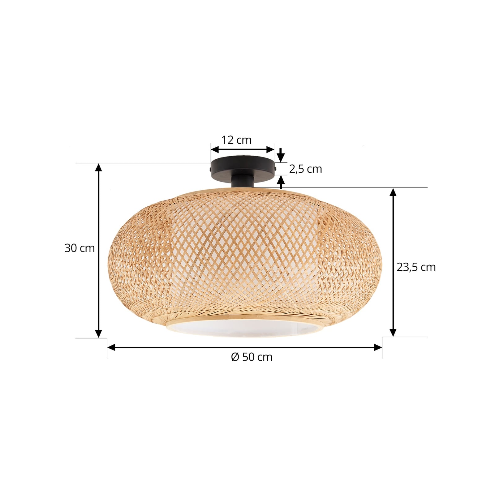 Lindby Deckenleuchte Romaine Bambus natur/weiß Ø 50 cm dimmbar IP20 - 4251911792904