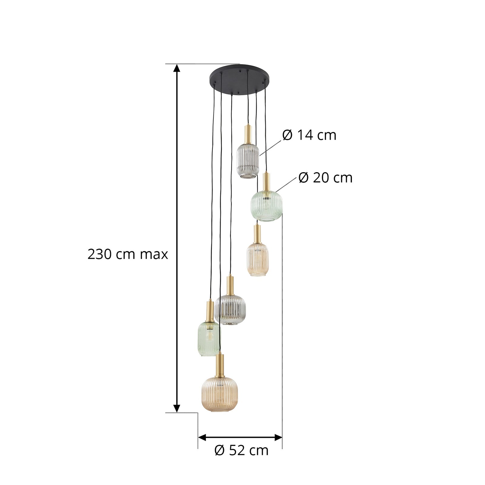 Lindby Hängeleuchte Doroteo 6-flg grün amber grau 52 cm Dimmbar IP20 - 4251911793017