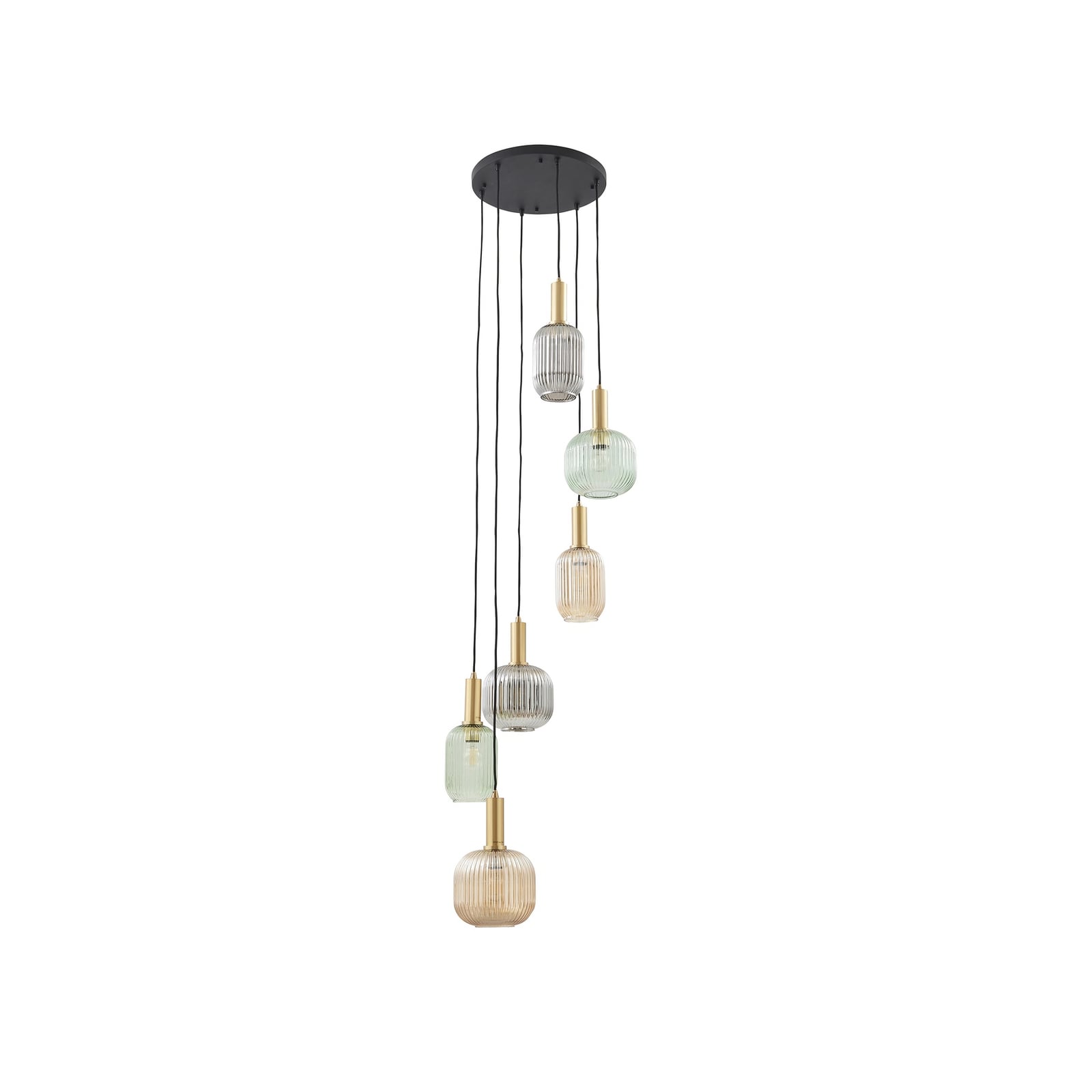 Lindby Hängeleuchte Doroteo 6-flg grün amber grau 52 cm Dimmbar IP20 - 4251911793017